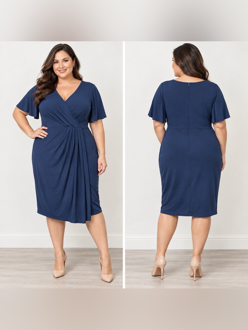 Hanna Nikole Women's Wrap Midi Dress in Blue Size 18W